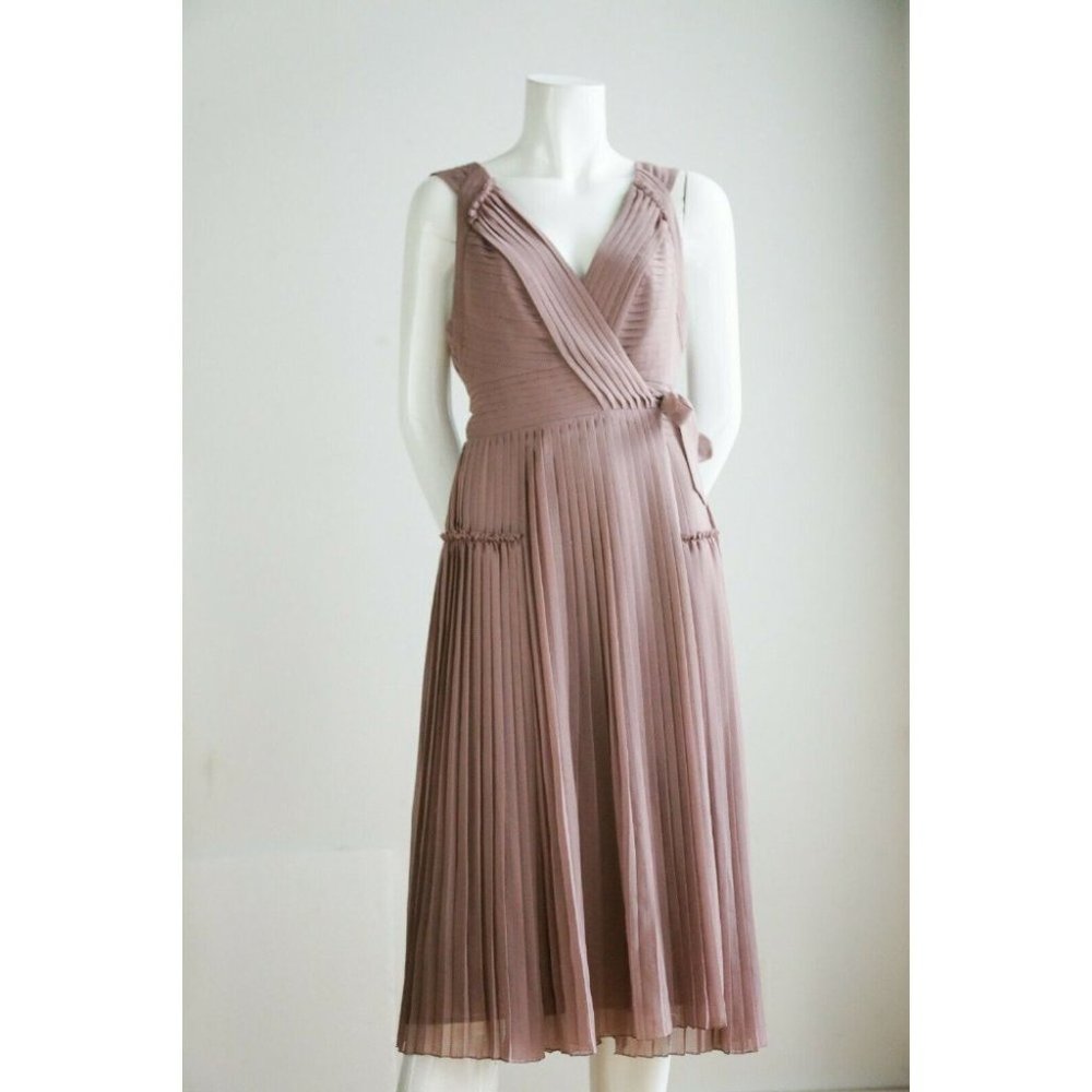 Burberry Mauve Pleated Midi Wrap Dress - Picture 4 of 12
